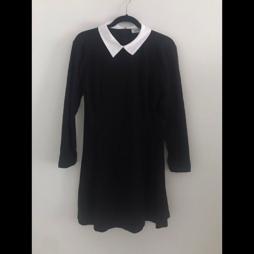 Black 3/4 Sleeve Dress with White Collar